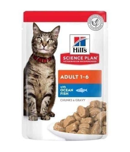 هيلز طعام رطب للقطط البالغة باسماك المحيطية مع المرق 85 جرام