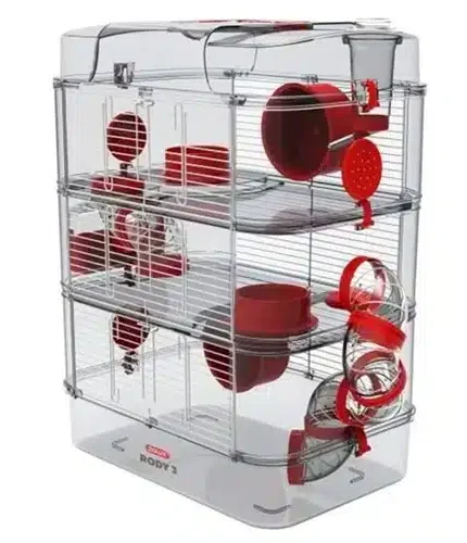 زولكس رودي قفص للهامستر واللقوارض ثلاث طوابق لون احمر