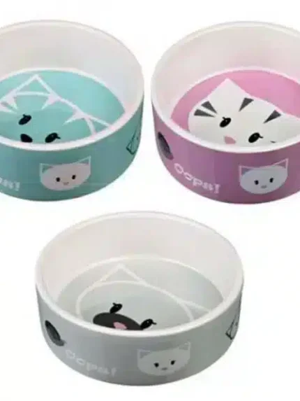 تركسي صحن اكل قطط من سيراميك بالوان متعددة مزخرف 12 سم