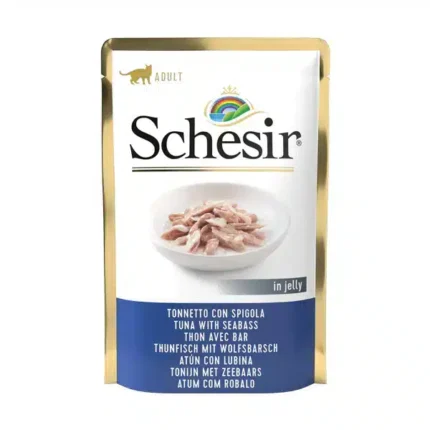 شيزر طعام رطب للقطط البالغة بنكهة التونة مع سمك القاروص في الجيلي 85غ