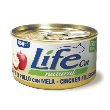 لايف كات معلبات طعام رطب للقطط بالدجاج مع التفاح