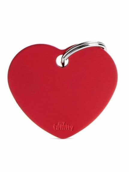 ماي فاميلي قلادة للقطط والكلاب كبيرة شكل قلب احمر من الألمنيوم