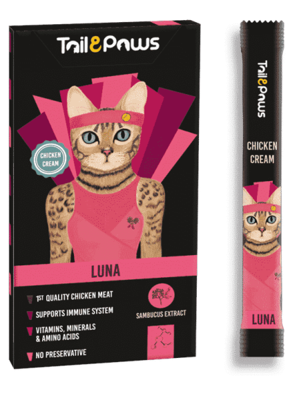 تيل باوز مكافأة للقطط بكريمة الدجاج مع الخمان الأسود لدعم جهاز المناعة 5×15 جرام