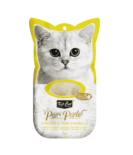 كت كات مكافأة دجاج وألياف مهروس لكرات الشعر 15غ×4 أكياس