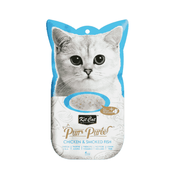 Kit Cat Puree Chicken- Smoked Fish 15g x 4 Sachets