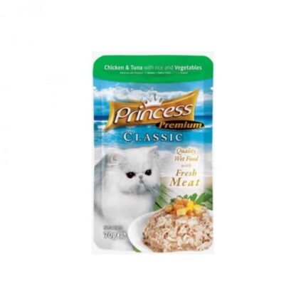 برنسيس اظرف للقطط دجاج وتونا مع الأرز والخضار 70 جرام