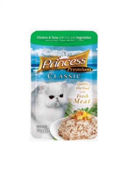 برنسيس اظرف للقطط دجاج وتونا مع الأرز والخضار 70 جرام