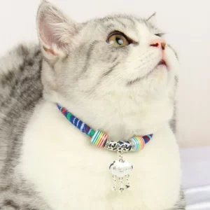 Cat collar with bell in the shape of a cat in multiple colors