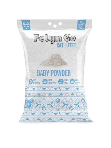 فلاين قو رمل للقطط بنتونيت عالي التكتل برائحة بودرة الأطفال 10 لتر