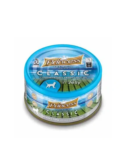 برنسس طعام رطب للقطط البالغة بالدجاح مع التونة و الأرز في الجيلي 170 جرام