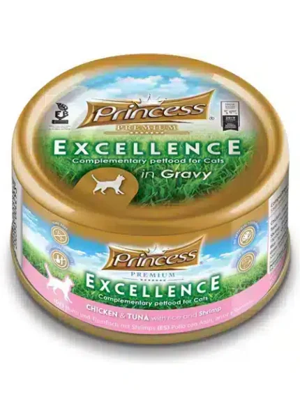 برينسيس طعام رطب للقطط بالدجاج والتونة مع الارز والروبيان في المرق 70 جرام