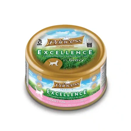 برينسيس طعام رطب للقطط بالدجاج والتونة مع الارز والسالمون في المرق 70 جرام
