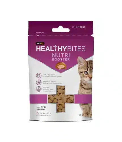 فيت اي كيو هيلثي بايتس مكملات صحية بنكهة السلمون لدعم المناعه للكيتن, 65 جرام