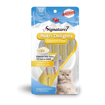 سيقنتشر7 مكافأة للقطط بالسالمون والتونة مع بذور اللوتس 4×15جرام