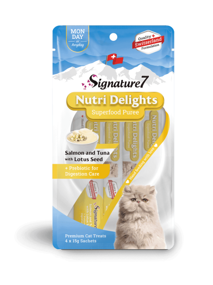 سيقنتشر7 مكافأة للقطط بالسالمون والتونة مع بذور اللوتس 4×15جرام