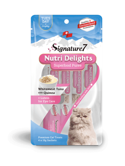 سيقنتشر7 مكافأة للقطط بالسالمون والتونة مع الكينوا 4×15جرام