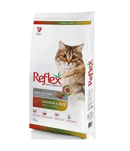 ريفليكس طعام جاف للقطط البالغة متعدد الالوان بطعم الدجاج مع الارز 15كج