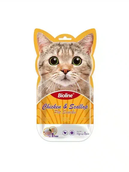 بيولاين مكافأت للقطط بالدجاج و سكلوب 5×15 جرام