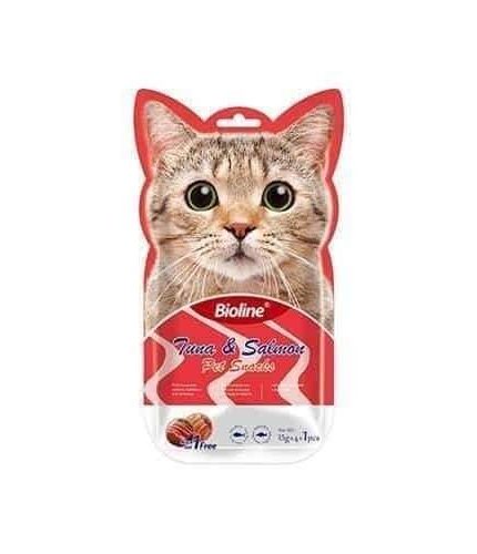 بيولاين مكافأت للقطط بالتونة والسالمون 5×15 جرام
