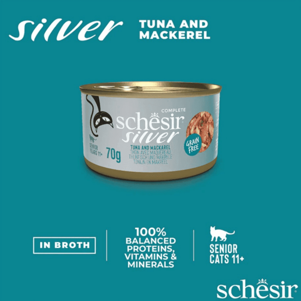 SCHESIR SILVER SENIOR CAT, TUNA AND MACKEREL IN BROTH 70G