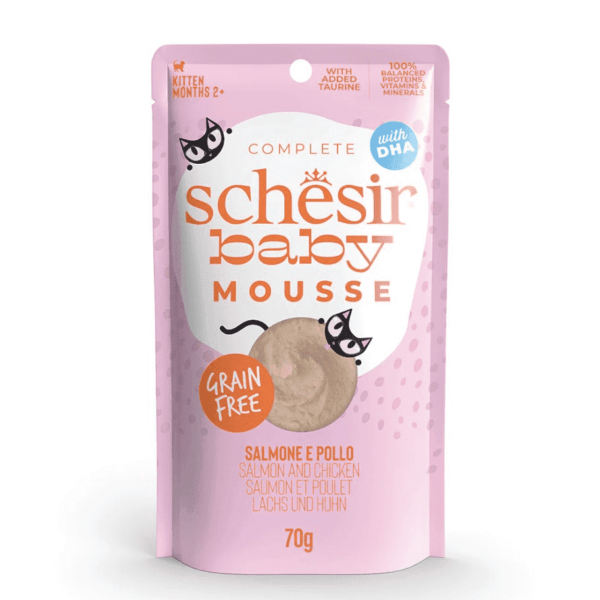 Schesir Baby Chicken with Chicken Liver in Mousse in a Pouch Wet Food for Kitten, 70g