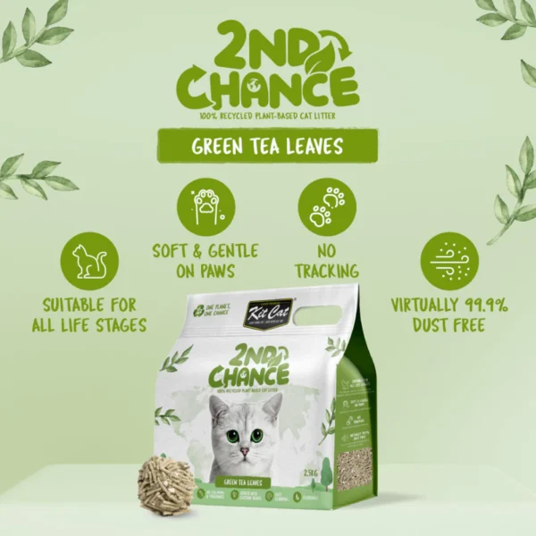 Kit Cat 2nd Chance Green Tea Leaves Fiber Plant-Based Cat Litter, 7L
