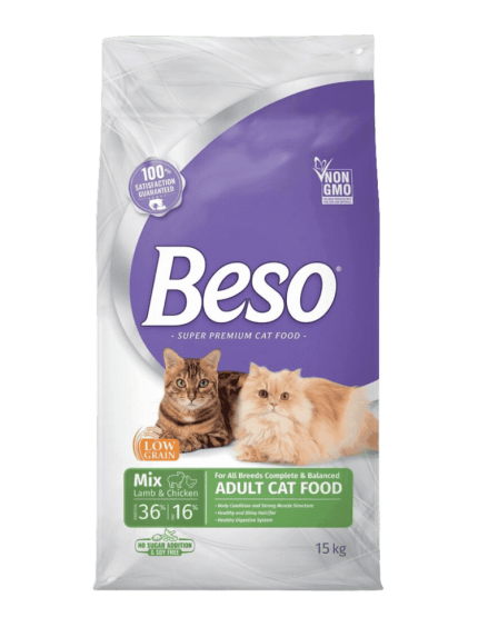 بيسو طعام جاف للقطط البالغة بالدجاج ولحم الغنم 15 كيلو