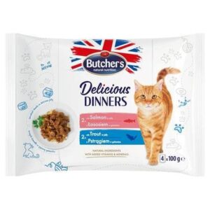 Wet Food For Cats in Jelly 4 x 100 g 2 Salmon + 2 Trout Butcher's