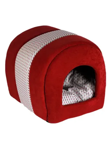 كوخ بنقش نقط للقطط و الكلاب الصغيره احمر مع بيج