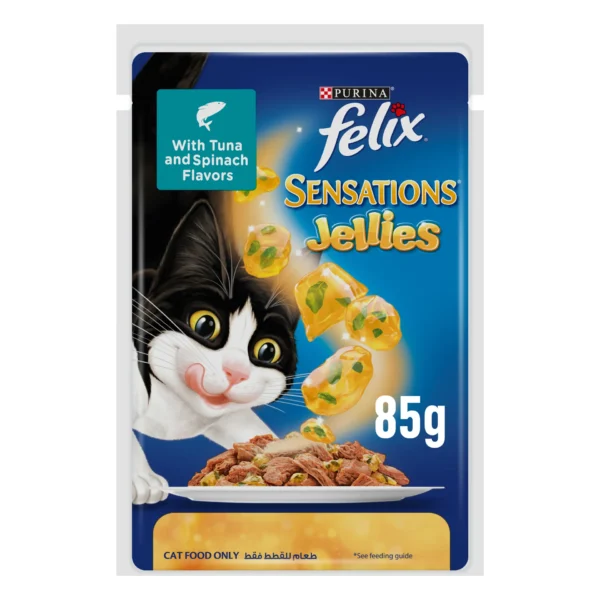 Felix Sensations Jellies, Tuna And Spinach, 85 gm