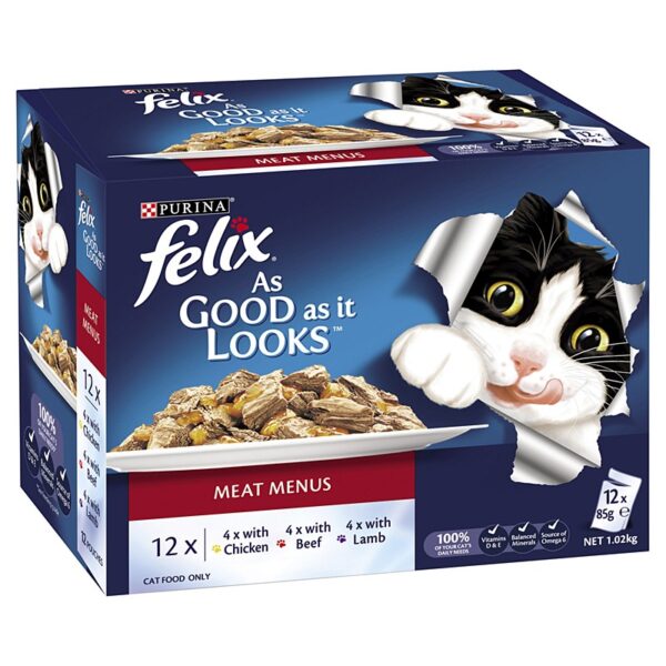 Felix Meat Menus Cat Food Chicken Beef Lamb 85g x 12