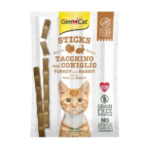 GimCat Sticks Treats for Cats, Turkey & Rabbit - Soft chew sticks rich in meat (1x5)