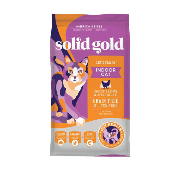 Solid Gold Indoor Dry Cat Food - Let's Stay in Cat Food Dry Kibble for Indoor Cats - Hairball & Sensitive Stomach - Grain & Gluten Free - Probiotics & Fiber for Digestive Health - Chicken - 2.72kg