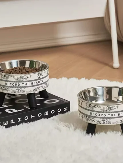 صحن طعام وشراب للقطط