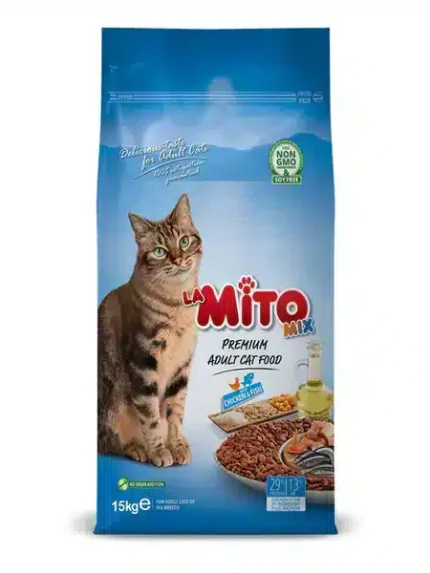 لاميتو طعام جاف للقطط البالغة بالدجاج والسمك 15 كغ
