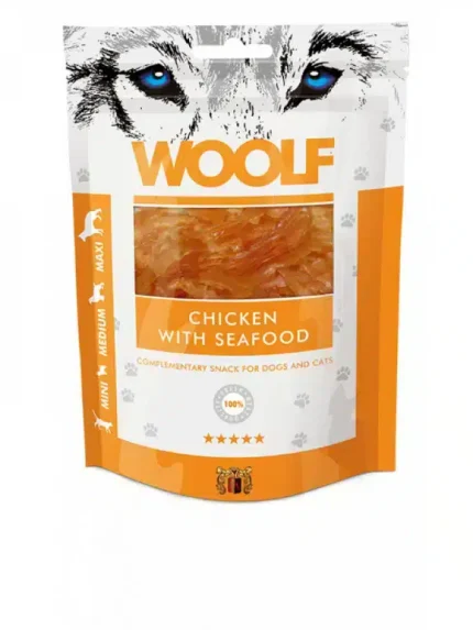 وولف مكافآت للكلاب دجاج مع ماكولات بحرية 100 جرام