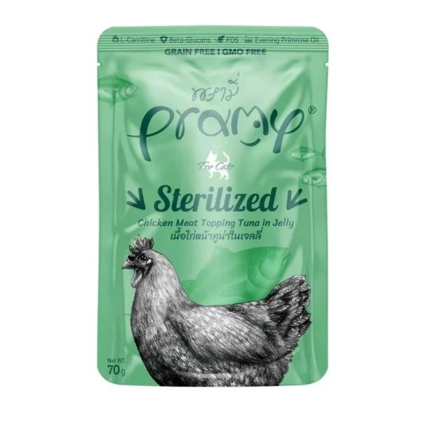 Pramy Wet Food for Sterilized Cats with Tuna and Salmon 70g