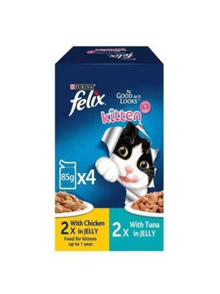 فليكس طعام رطب للقطط الصغيرة مشكل دجاج وتونا 4×85 جرام