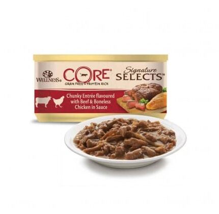 ويلنس كور سيغنتشر سيليكتس - قطع دجاج ولحم بقري بالمرق للقطط 79غ