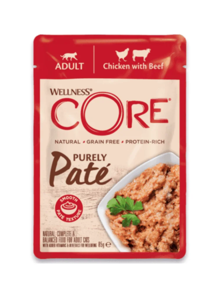 باتيه ويلنس كور للقطط البالغة - دجاج ولحم بقري 85 جرام