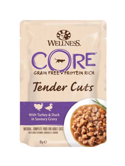 ويلنس كور تندر كتس – طعام رطب للقطط بديك رومي وبط في مرق – ظرف 85 غرام
