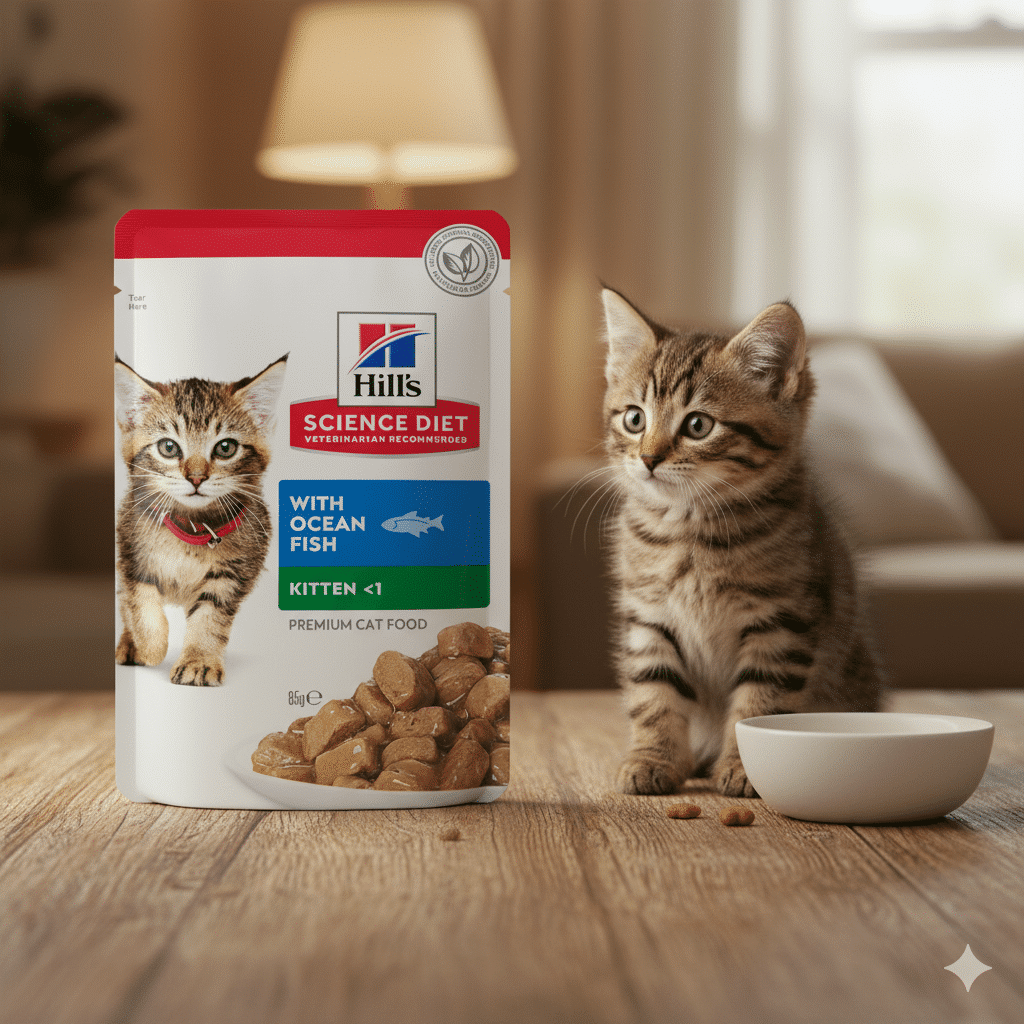 أفضل طعام للقطط الصغيرة (كيتن) - هيلز قطع سمك المحيط في المرق لدعم النمو الصحي 85 جرام