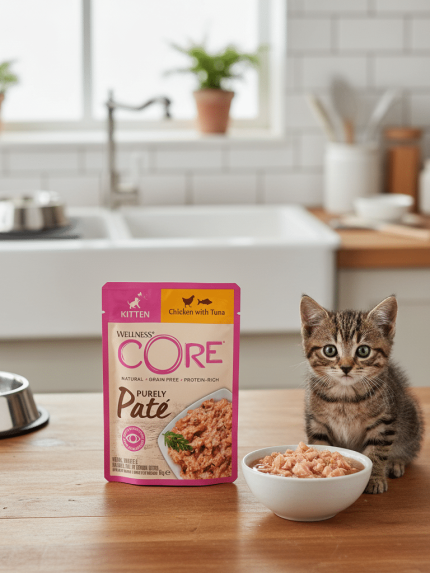 أظرف باتيه ويلنس كور بيورلي للقطط الصغيرة - دجاج وتونة 85 جرام