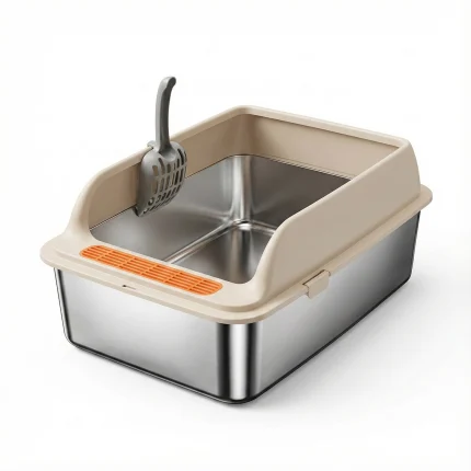 Large Stainless Steel Cat Litter Box with Scoop