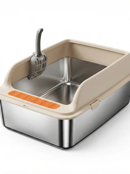 Large Stainless Steel Cat Litter Box with Scoop