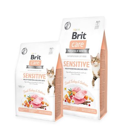 بريت كير طعام جاف للقطط الحساسة خالي من الحبوب لهضم صحي بالديك الرومي والسالمون 2 كيلو