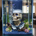 ديكور احواض السمك علي شكل جمجمة.