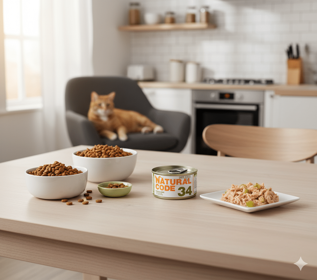 Gemini_Generated_Image_d7jrpcd7jrpcd7jr.png طعام رطب للقطط البالغة من ناتشرال كود (معلبات)، تونا وكيوي في الجيلي، 85 غرام. - الصورة 1