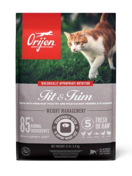 أوريجين فيت آند تريم طعام جاف للقطط، بالدجاج والديك الرومي والسمك، 1.8 كجم.