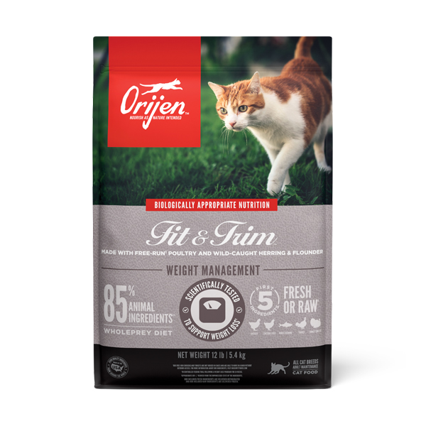 064992284183 أوريجين فيت آند تريم طعام جاف للقطط، بالدجاج والديك الرومي والسمك، 1.8 كجم.